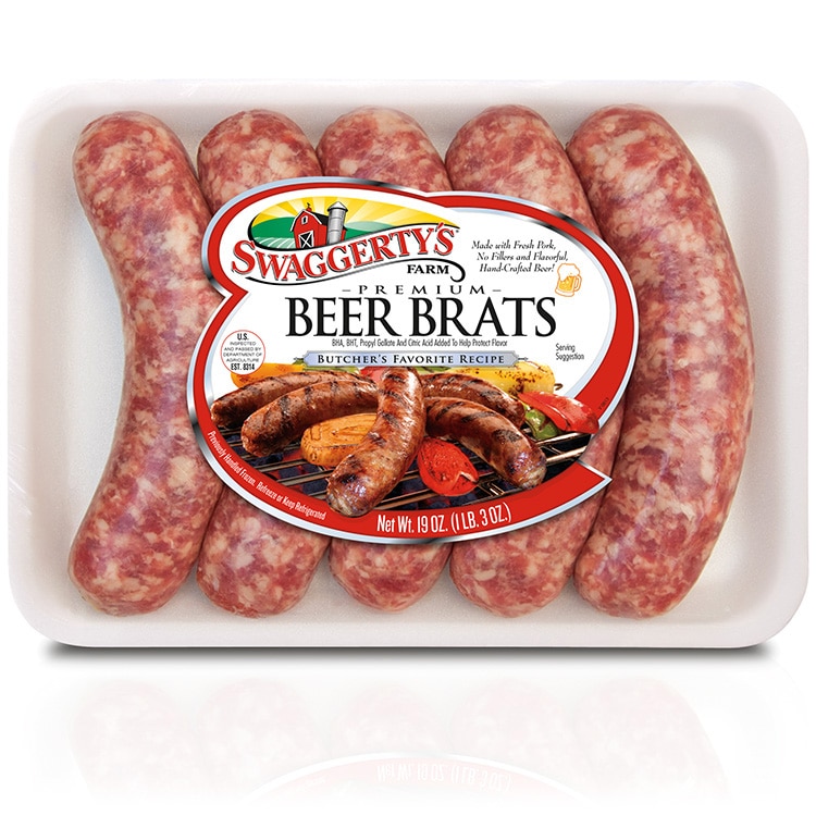 Premium Beer Brats Sausage – (19oz Tray)